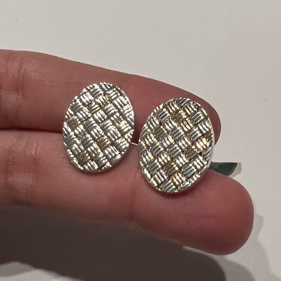 TIFFANY & CO 14K GOLD SILVER WOVEN BASKET WEAVE CUFFLINKS AND TIE BAR - Picture 11 of 15